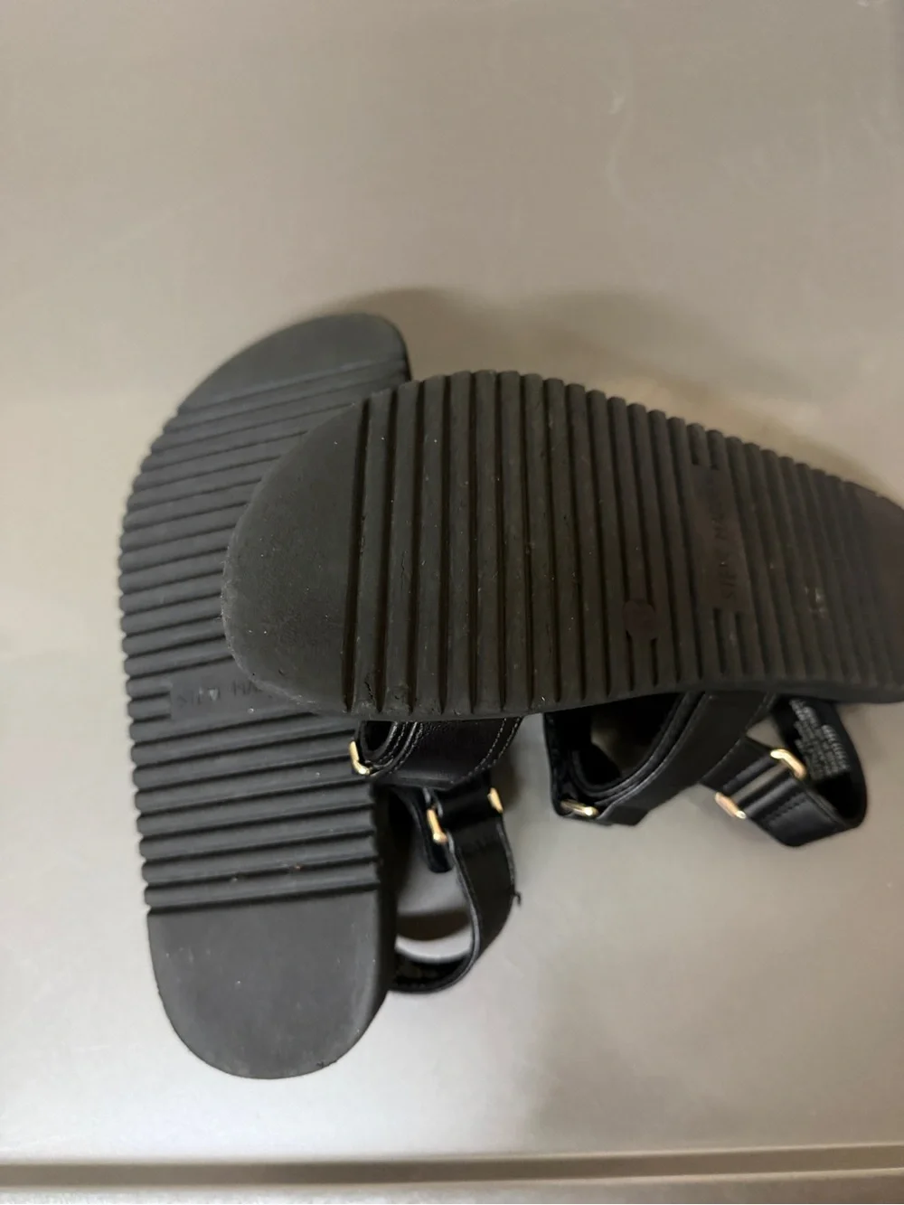Steve Madden Black Sandals with Gold-Tone Buckles